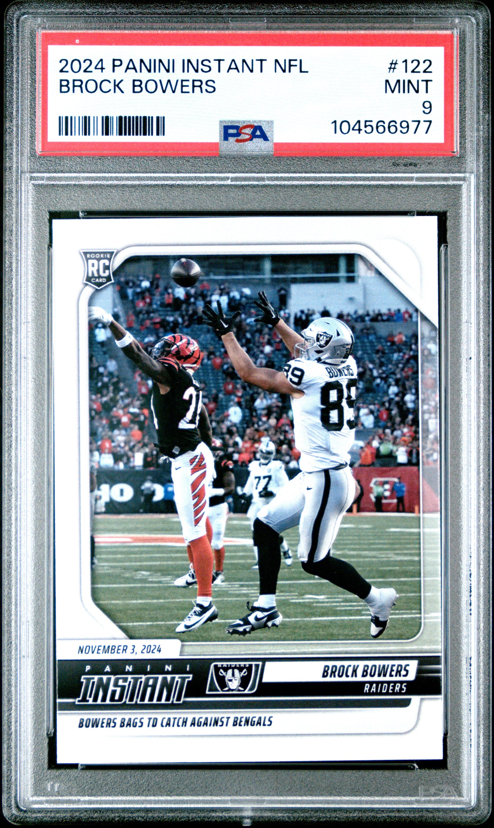 Graded 2024 Panini Instant NFL Brock Bowers #122 Rookie RC Football Card PSA 9 Mint