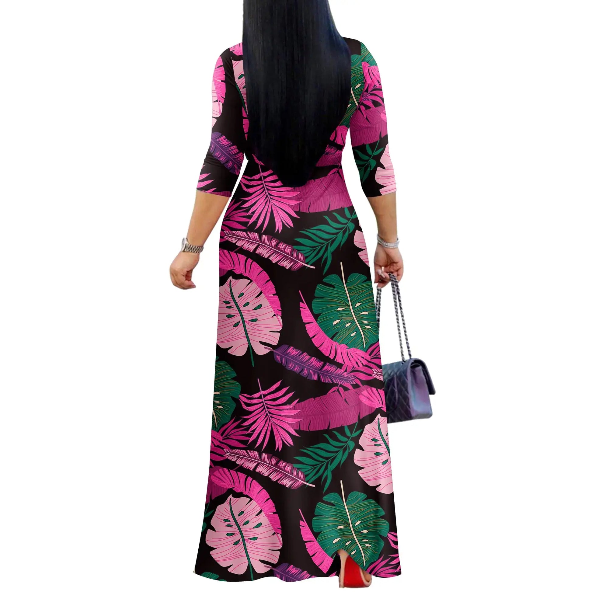 FANDEE Plus Size Maxi Dress for Women Casual Summer Sundress V-Neck 3/4 Sleeve