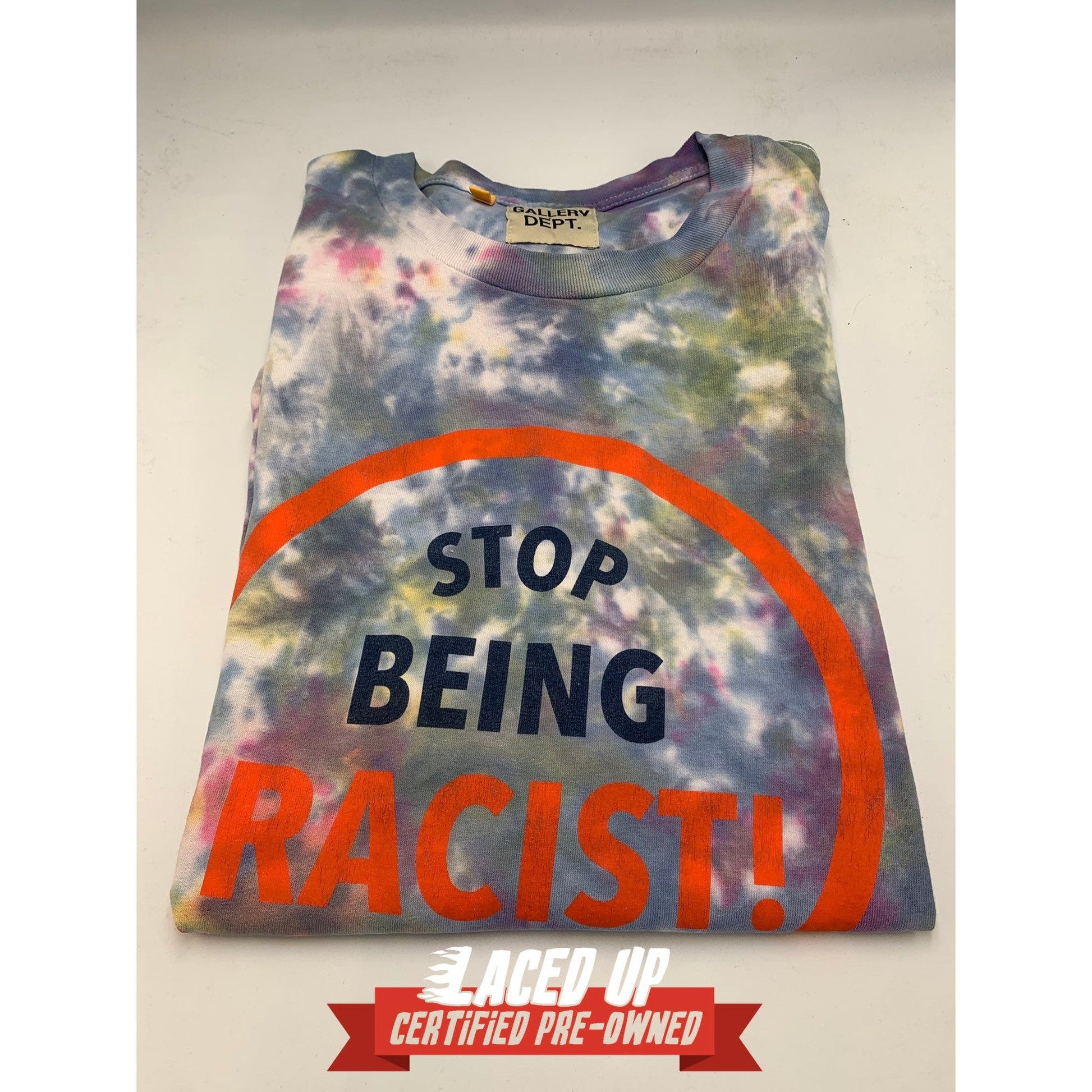 PRE OWNED Gallery Dept “stop being racist” tie dye tee (marble)