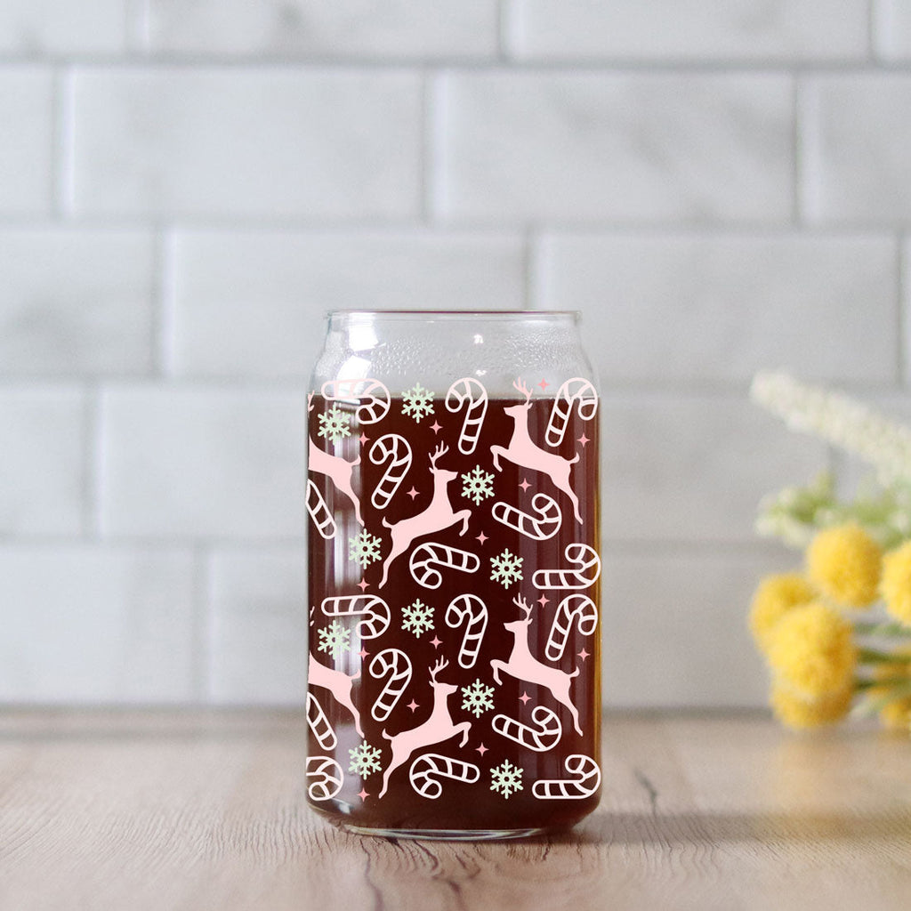 Festive 17oz Holiday Travel Mug Pastel Reindeer Snowflake Candy Cane Cup
