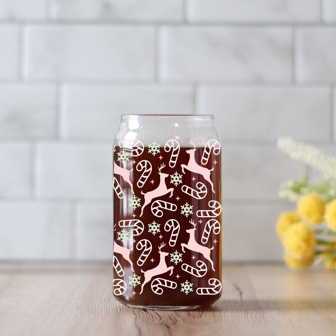 Festive 17oz Holiday Travel Mug Pastel Reindeer Snowflake Candy Cane Cup