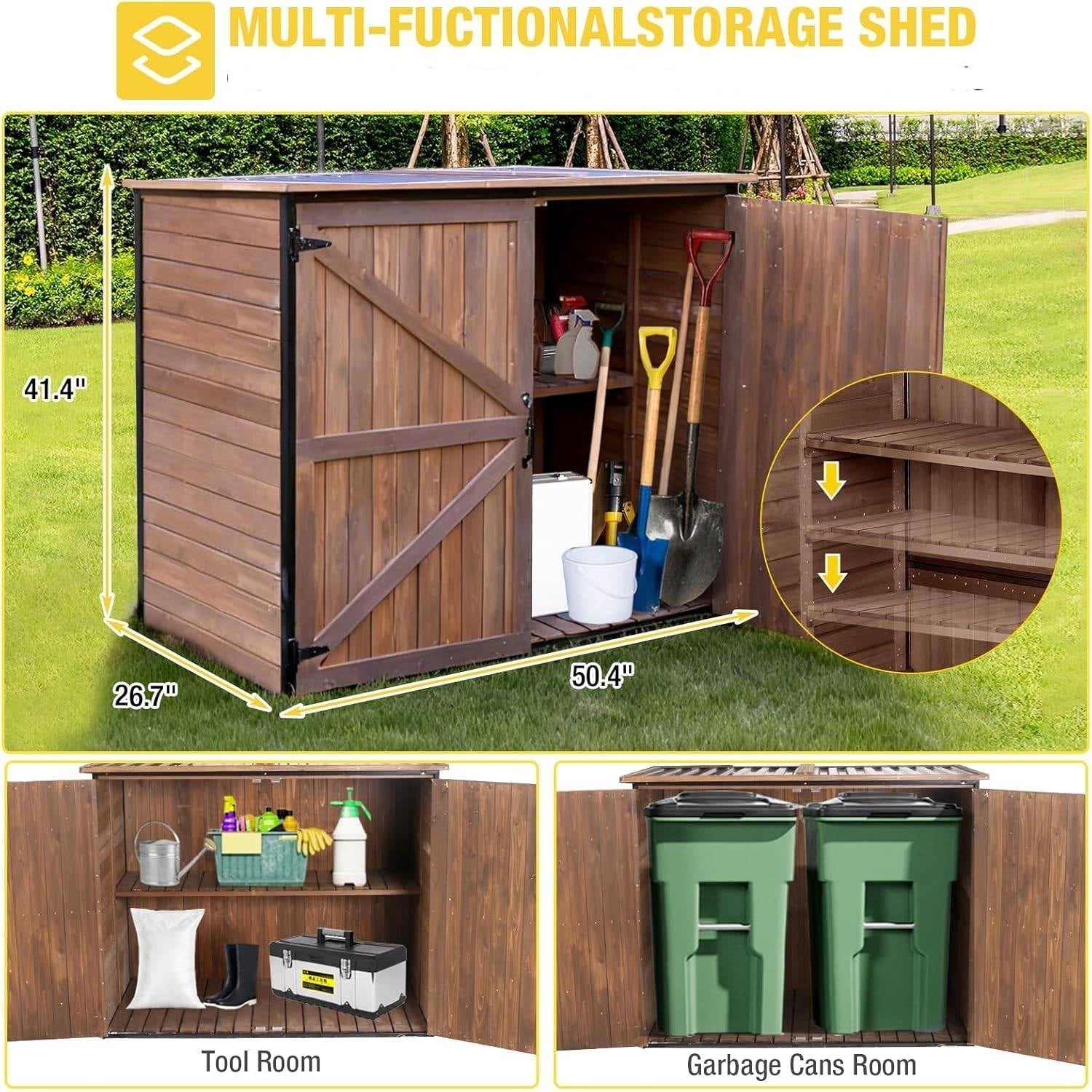 Large Wooden Outdoor Storage Cabinet Trash Can Storage Shed