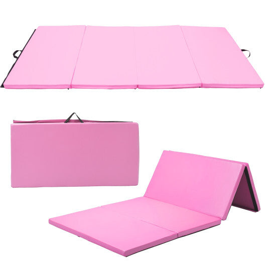 4-Panel Folding Gymnastics Mat with Carrying Handles for Home Gym-Blue