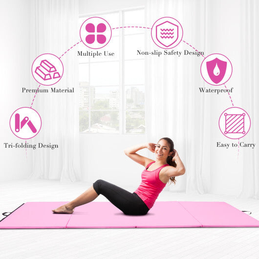 4-Panel Folding Gymnastics Mat with Carrying Handles for Home Gym-Blue