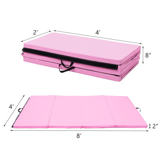 4-Panel Folding Gymnastics Mat with Carrying Handles for Home Gym-Blue
