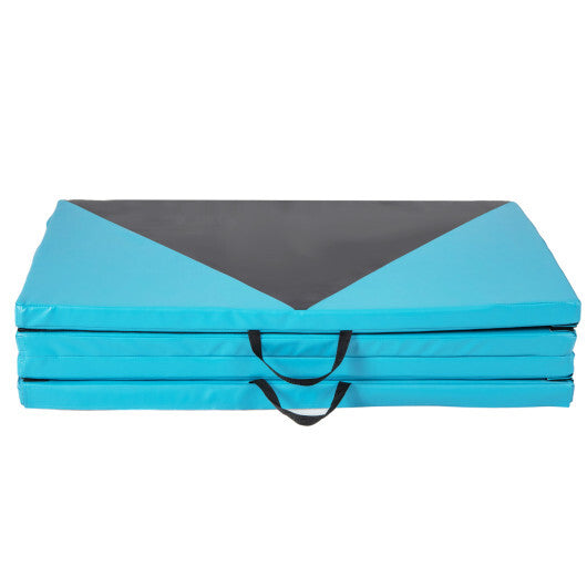 4-Panel PU Leather Folding Exercise Gym Mat with Hook and Loop Fasteners-Black & Turquoise