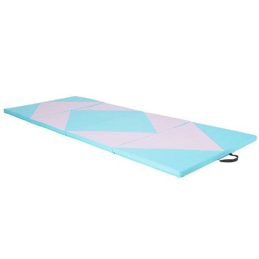 4-Panel PU Leather Folding Exercise Gym Mat with Hook and Loop Fasteners-Black & Turquoise