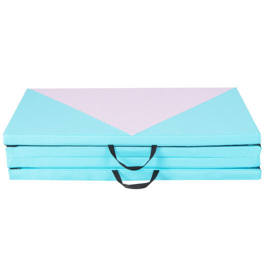 4-Panel PU Leather Folding Exercise Gym Mat with Hook and Loop Fasteners-Black & Pink