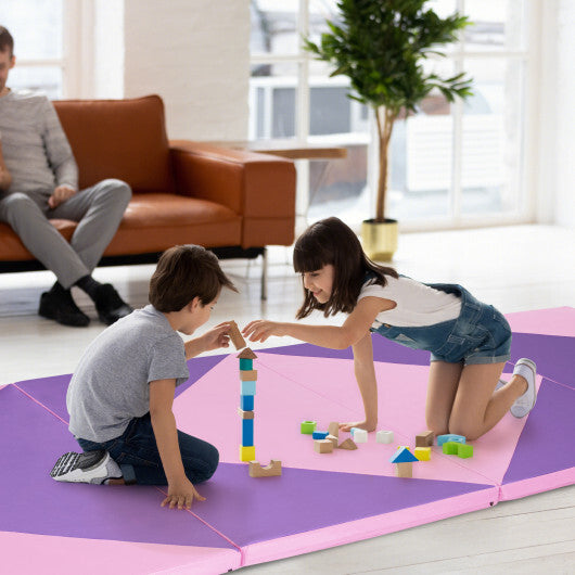 4-Panel PU Leather Folding Exercise Gym Mat with Hook and Loop Fasteners-Black & Turquoise