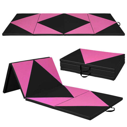 4-Panel PU Leather Folding Exercise Gym Mat with Hook and Loop Fasteners-Black & Turquoise