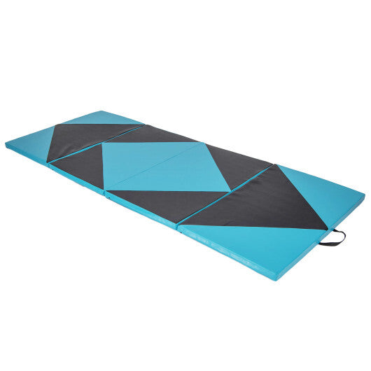 4-Panel PU Leather Folding Exercise Gym Mat with Hook and Loop Fasteners-Black & Pink