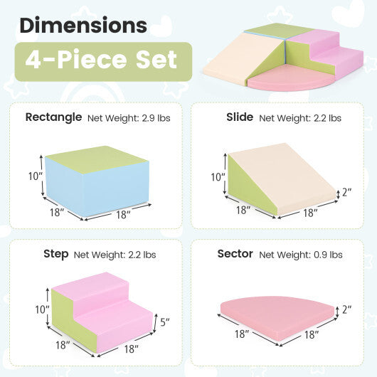 4-Piece Climb and Crawl Foam Block Play Set for Infant Baby-Red