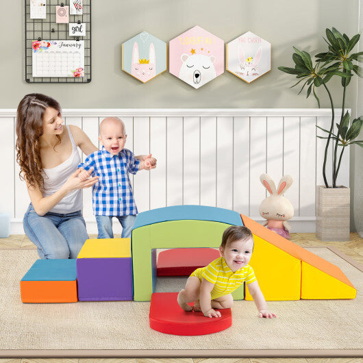6 Pieces Foam Climbing Blocks Soft Play Climbing for Toddlers with Tunnel-Beige