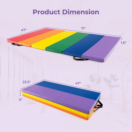 PU Leather Tri-Folding Gymnastics Tumbling Mat with Carrying Handles-Macaron