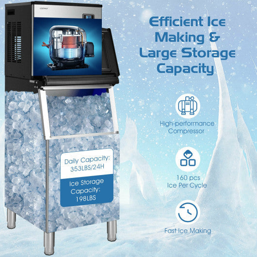 353LBS/24H Split Commercial Ice Maker with 198 LBS Storage Bin