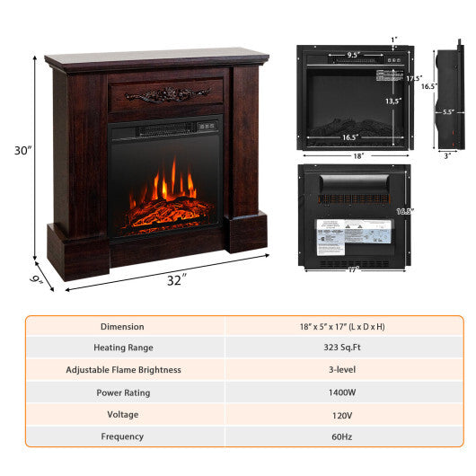 1400W TV Stand Electric Fireplace Mantel with Remote Control-White