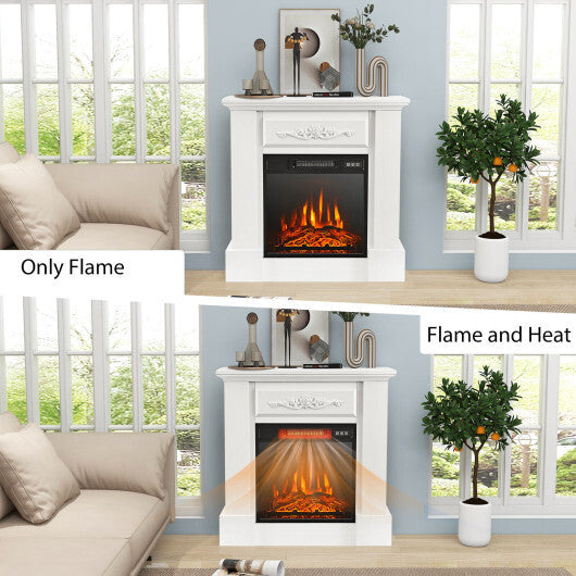 1400W TV Stand Electric Fireplace Mantel with Remote Control-White