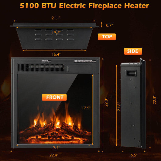 18/22.5 Inch Electric Fireplace Insert with 7-Level Adjustable Flame Brightness