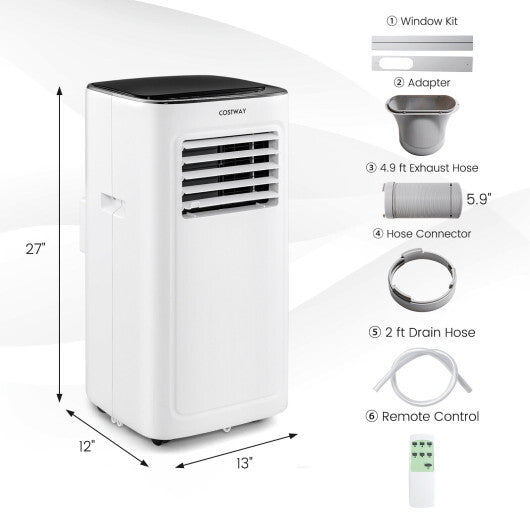 3-in-1 9000 BTU Air Conditioner with Dehumidifier and 24H Timer-White