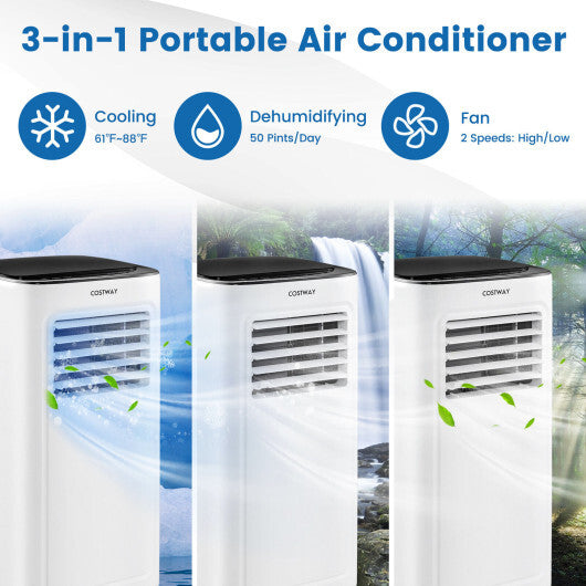 3-in-1 9000 BTU Air Conditioner with Dehumidifier and 24H Timer-White