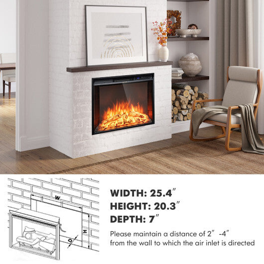 26 Inch Recessed Electric Fireplace with Adjustable Flame Brightness