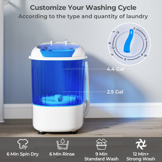 Portable Mini Semi-automatic Washing Machine with Spin Tub and Drain Hose 2.5 kg Capacity-Blue