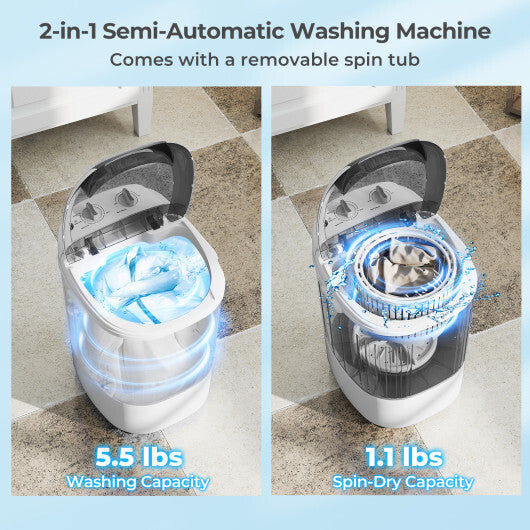 Portable Mini Semi-automatic Washing Machine with Spin Tub and Drain Hose 2.5 kg Capacity-Blue
