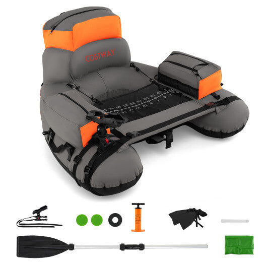 Inflatable Fishing Float Tube with Shoulder Straps and Storage for Angling-Green