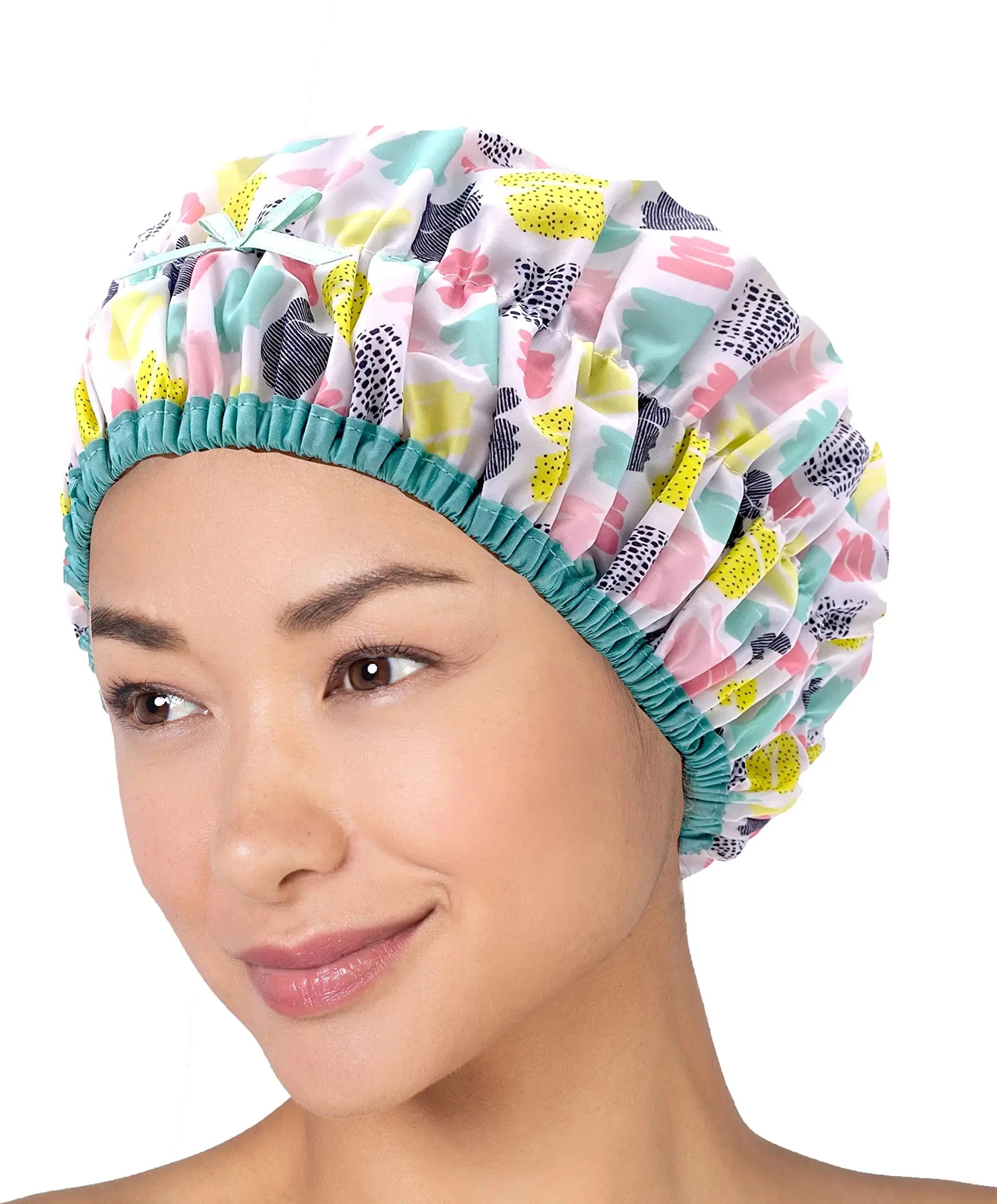 Fashionista Living Color Reusable Oversized Waterproof Shower Cap - PEVA Lined & Elastic Stretch Hem