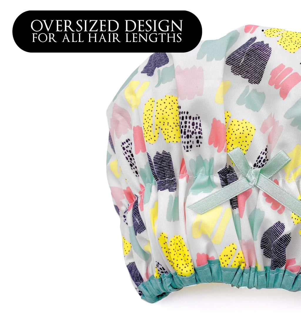 Fashionista Living Color Reusable Oversized Waterproof Shower Cap - PEVA Lined & Elastic Stretch Hem