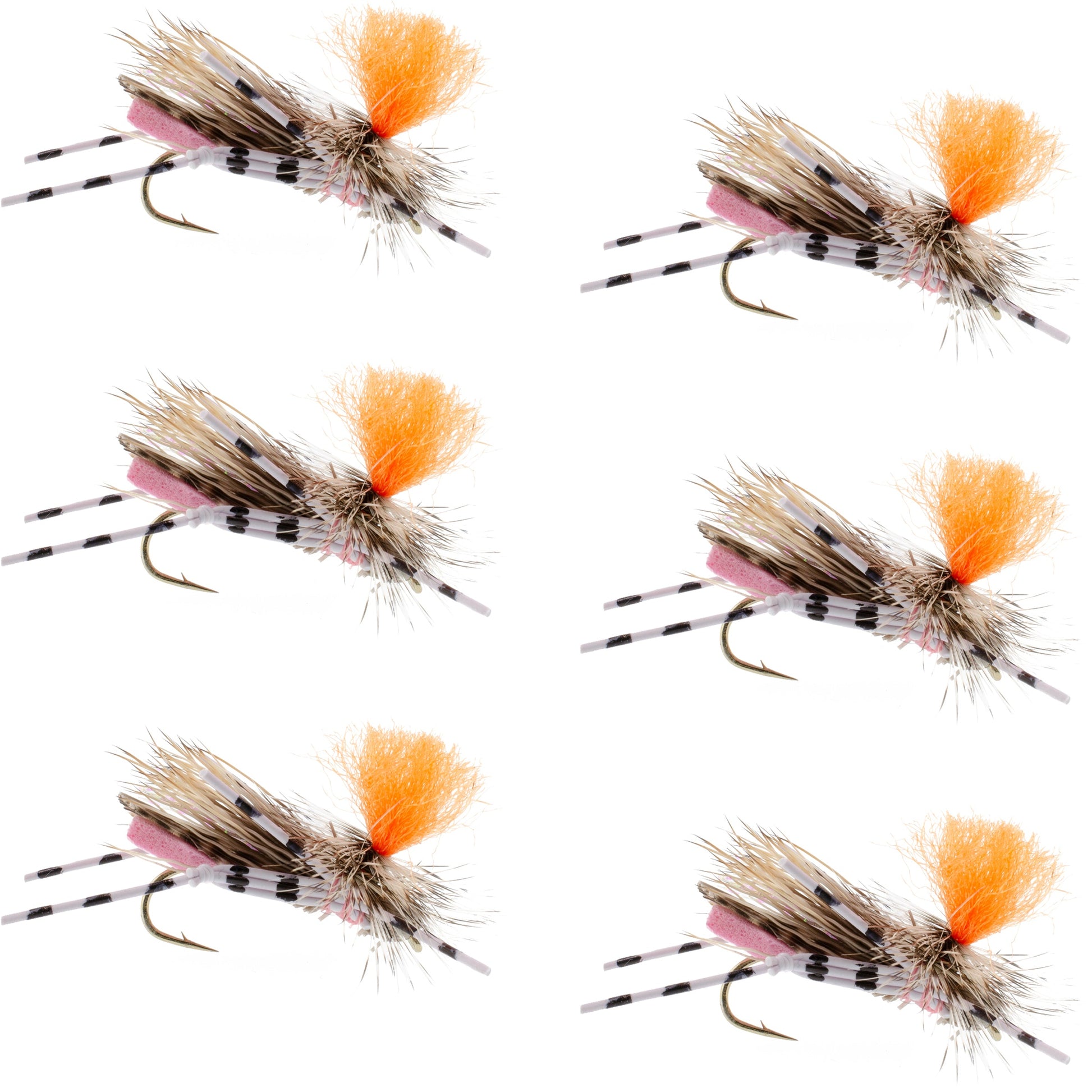Feth Hopper Pink - Foam Grasshopper Fly Pattern - 6 Flies Flies Hook Size 10