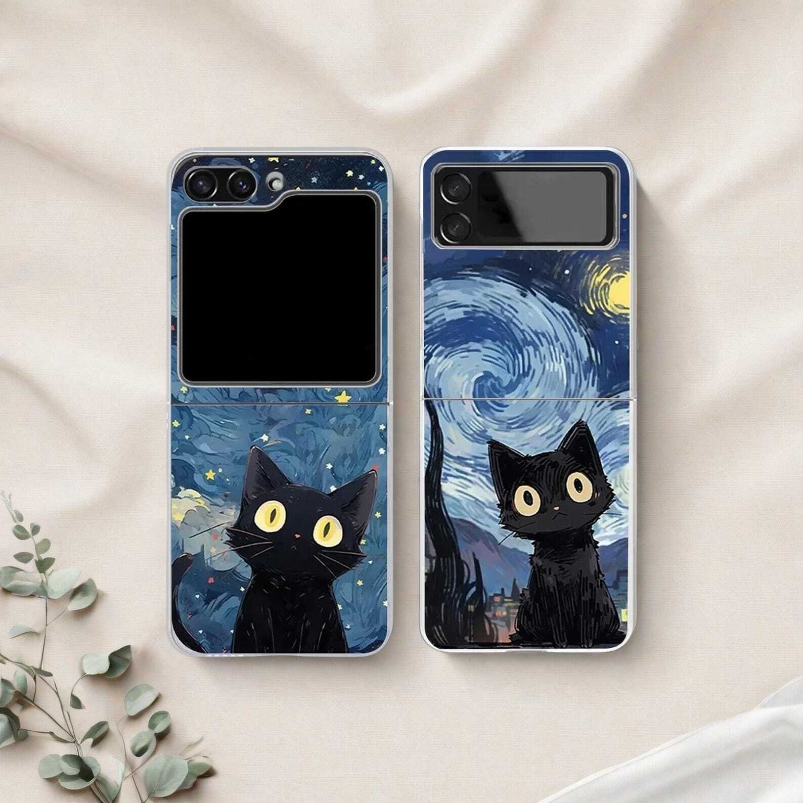 Black Cat Starry Night Cnase for Samsung Galaxy Z Flip 6/5/5G/4/3