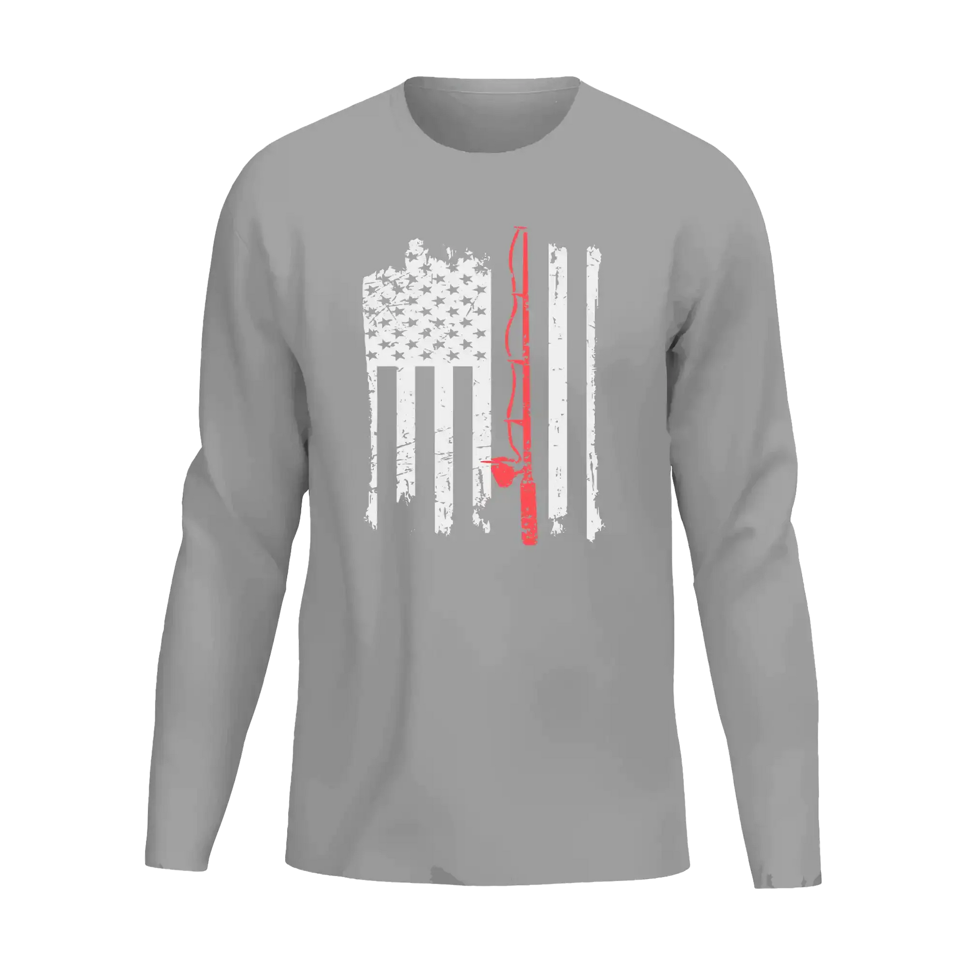Fishing Rod American Flag Men Long Sleeve Shirt