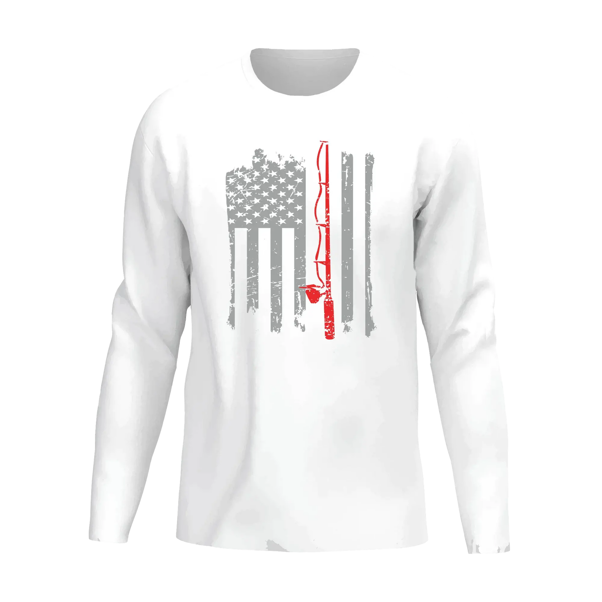 Fishing Rod American Flag Men Long Sleeve Shirt