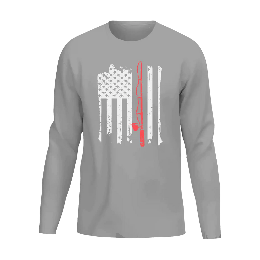 Fishing Rod American Flag Men Long Sleeve Shirt