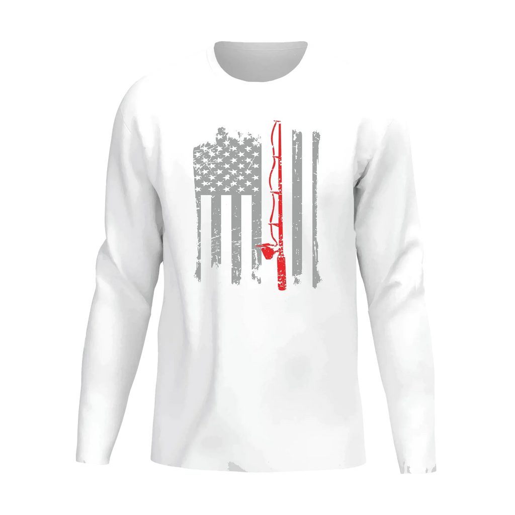 Fishing Rod American Flag Men Long Sleeve Shirt
