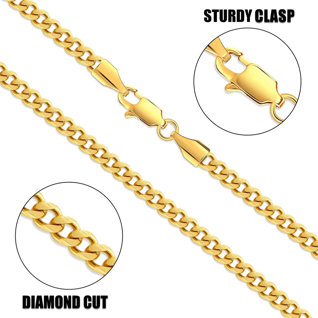 Fiusem 5mm Silver Tone 14K Gold Plated Chain - Mens  Stainless Steel Necklace 28 Inch