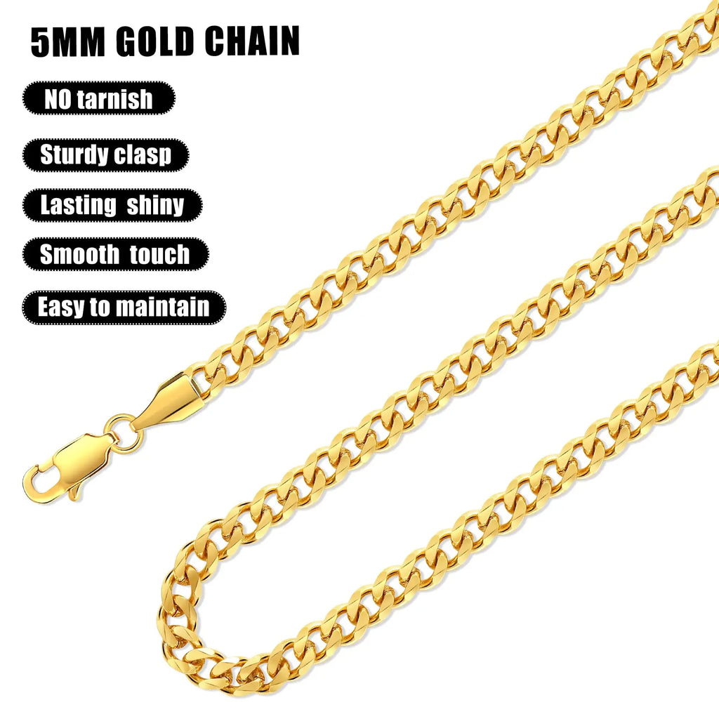 Fiusem 5mm Silver Tone 14K Gold Plated Chain - Mens  Stainless Steel Necklace 28 Inch