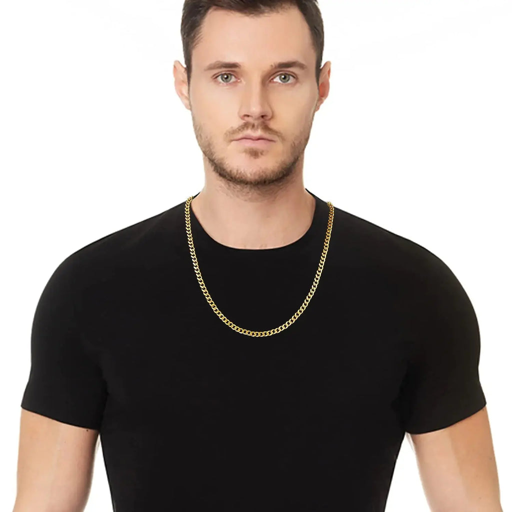 Fiusem 5mm Silver Tone 14K Gold Plated Chain - Mens  Stainless Steel Necklace 28 Inch