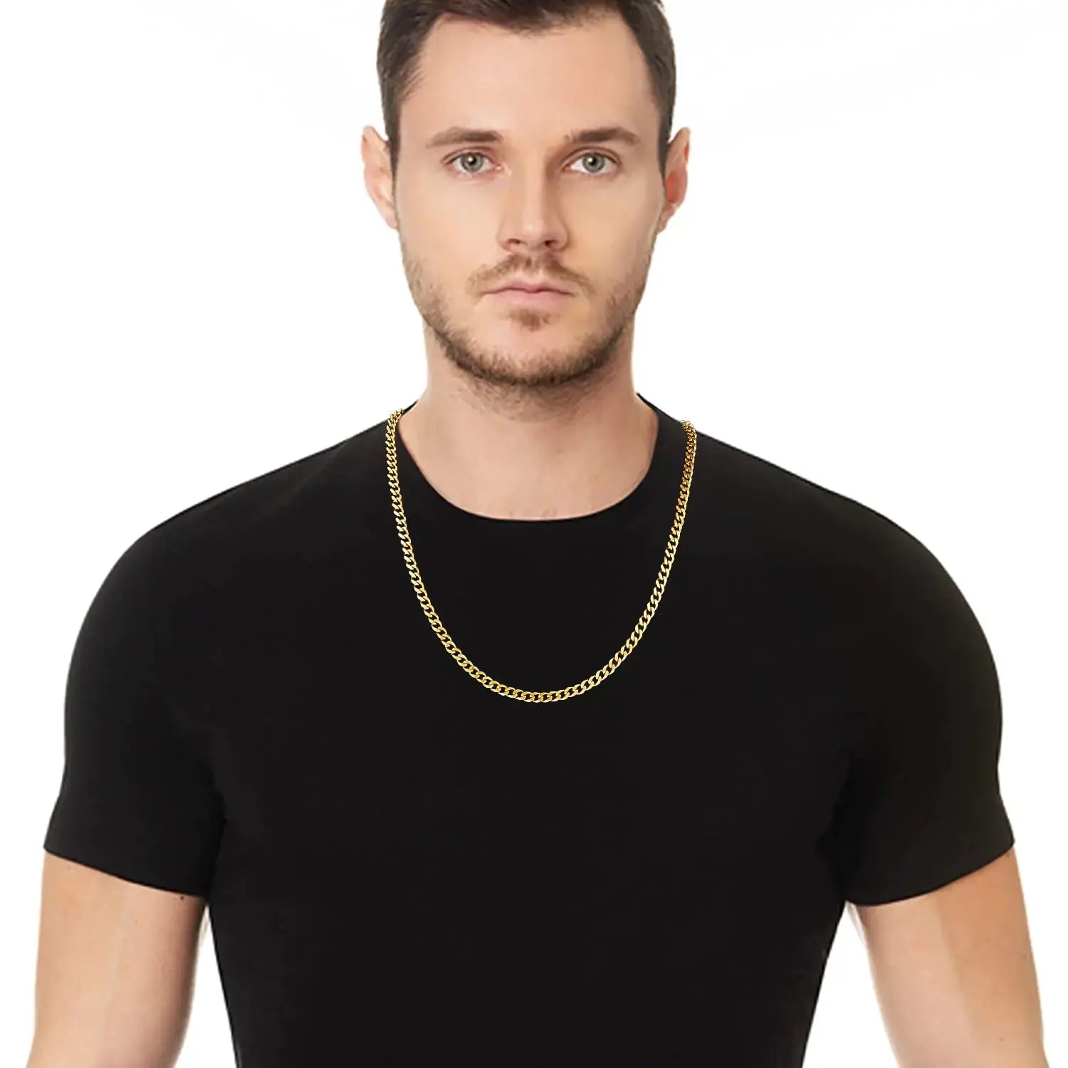 Fiusem 5mm Silver Tone 14K Gold Plated Chain - Mens  Stainless Steel Necklace 28 Inch