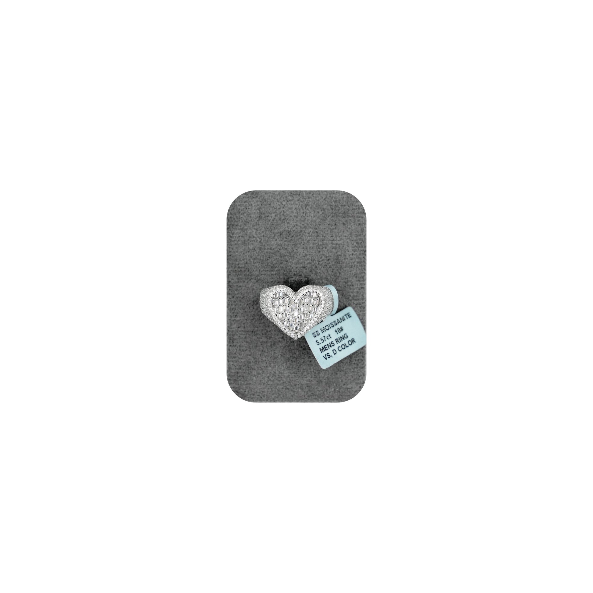 925 Silver Moissanite Baguette Heart Ring – Size 10