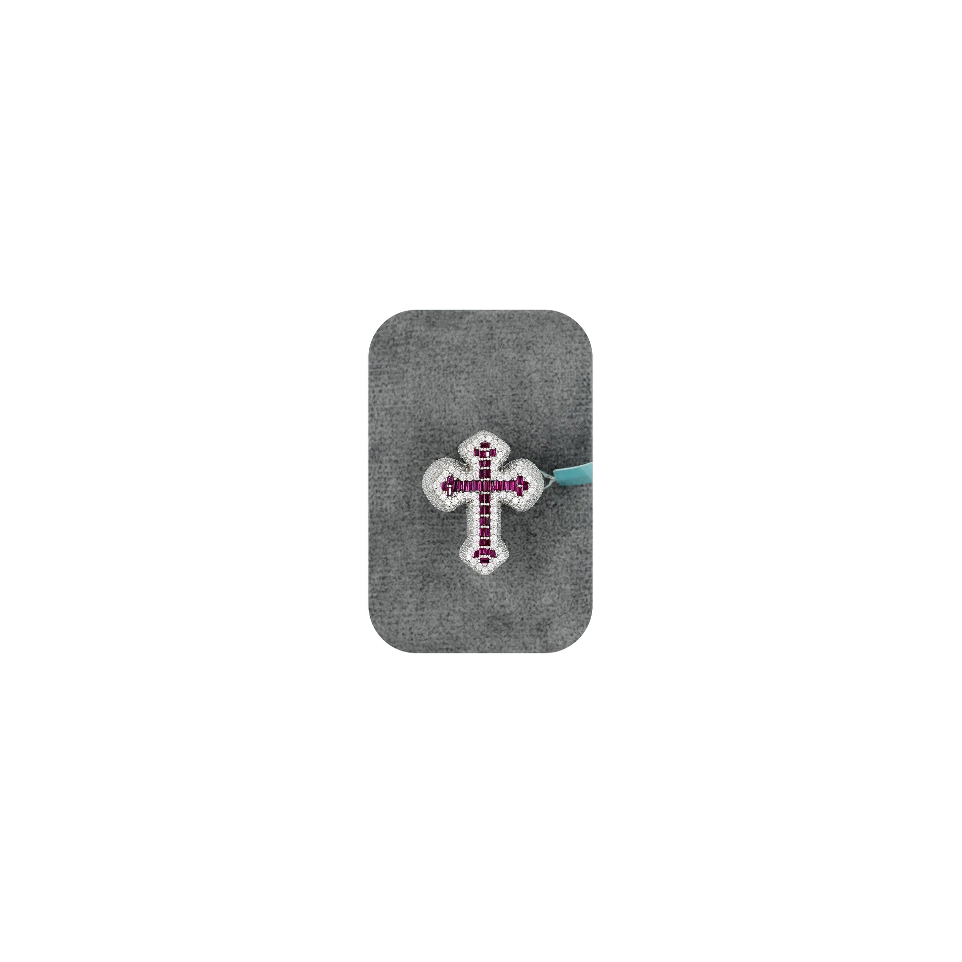925 Silver Moissanite Red Stone Cross Ring – Size 10