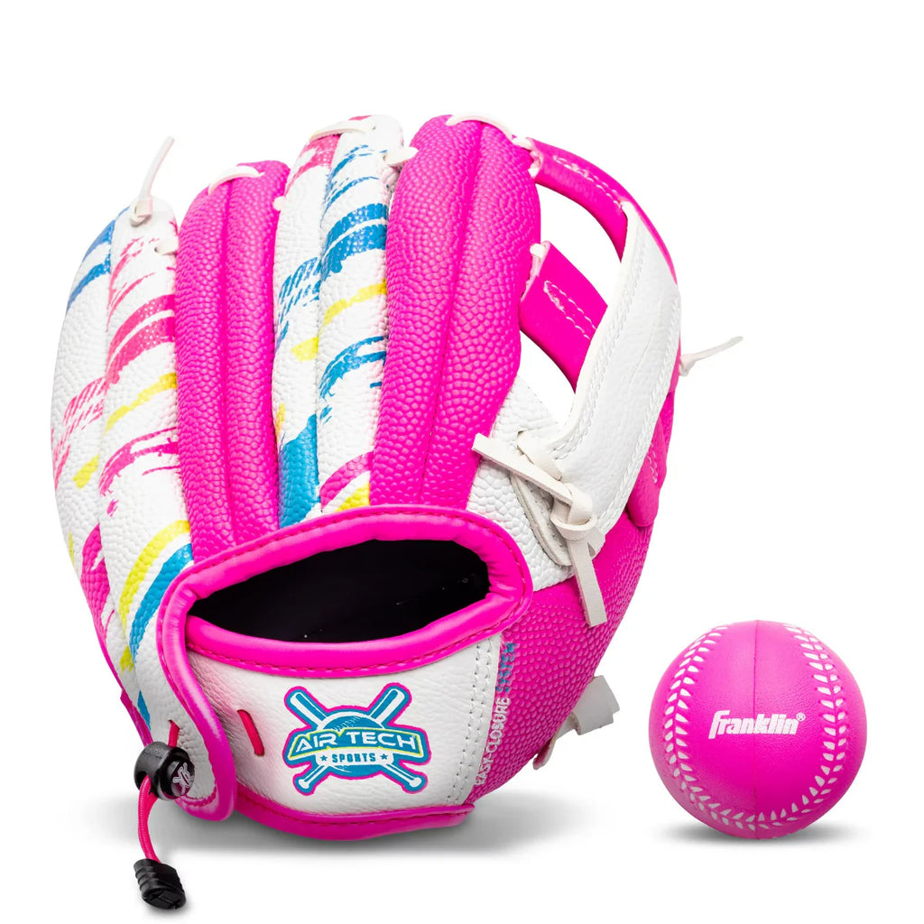 Franklin Sports Air Tech T-Ball Fielding Glove and Mitts with Ball - White /Pink