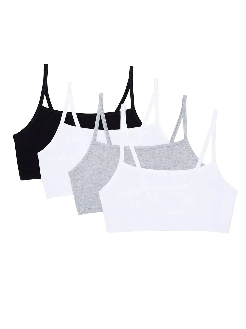 Fruit of the Loom Women's Spaghetti Strap Cotton Pullover Sports Bra Value Pack 40 Black/White/White/Heather Grey 4-pack