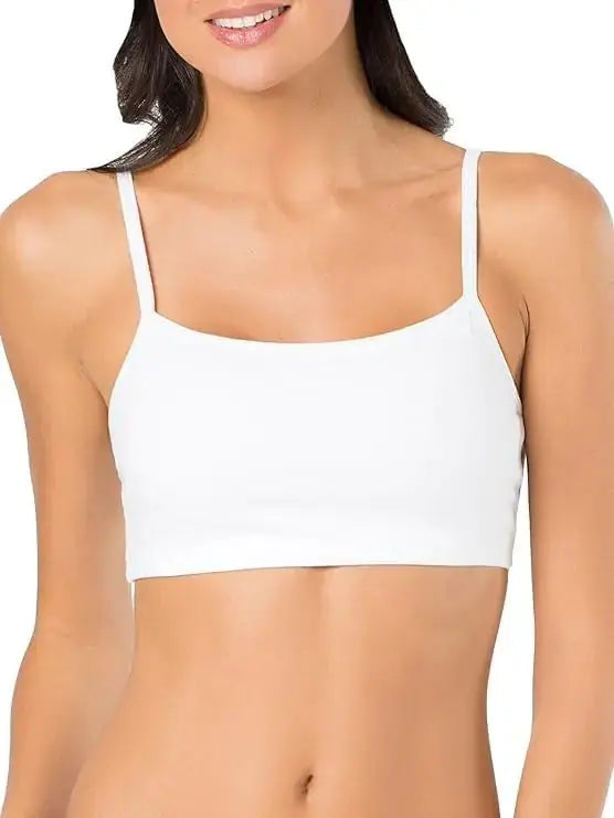 Fruit of the Loom Women's Spaghetti Strap Cotton Pullover Sports Bra Value Pack 40 Black/White/White/Heather Grey 4-pack
