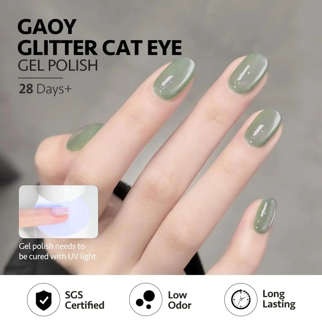 GAOY Cat Eye Gel Nail Polish Set | Magnet for Pink Blue Green Glitter Holographic Cat Eye