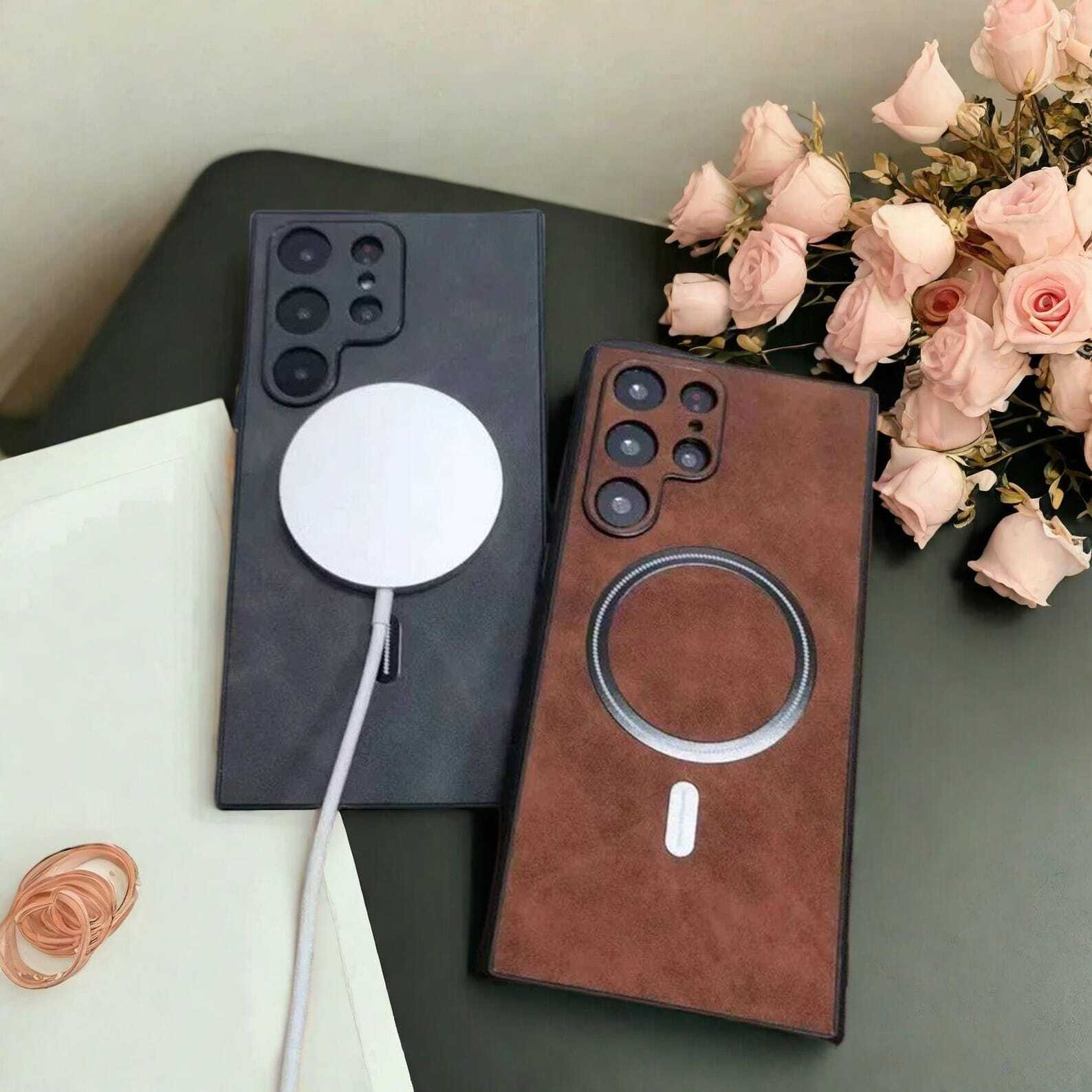 Luxury Matte Leather Case for Samsung Galaxy S25 S24 S23 S22 S21 Ultra Plus, Wireless Charging Compatible, Full Protective Cover