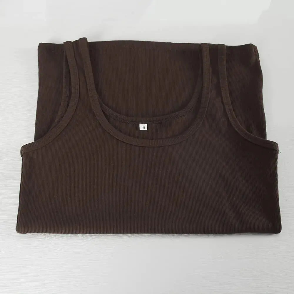 GEMBERA Women's Sleeveless Scoop Neck Ribbed Tank Tops Fitted Basic Cami Tee Shirts X-Large Brown