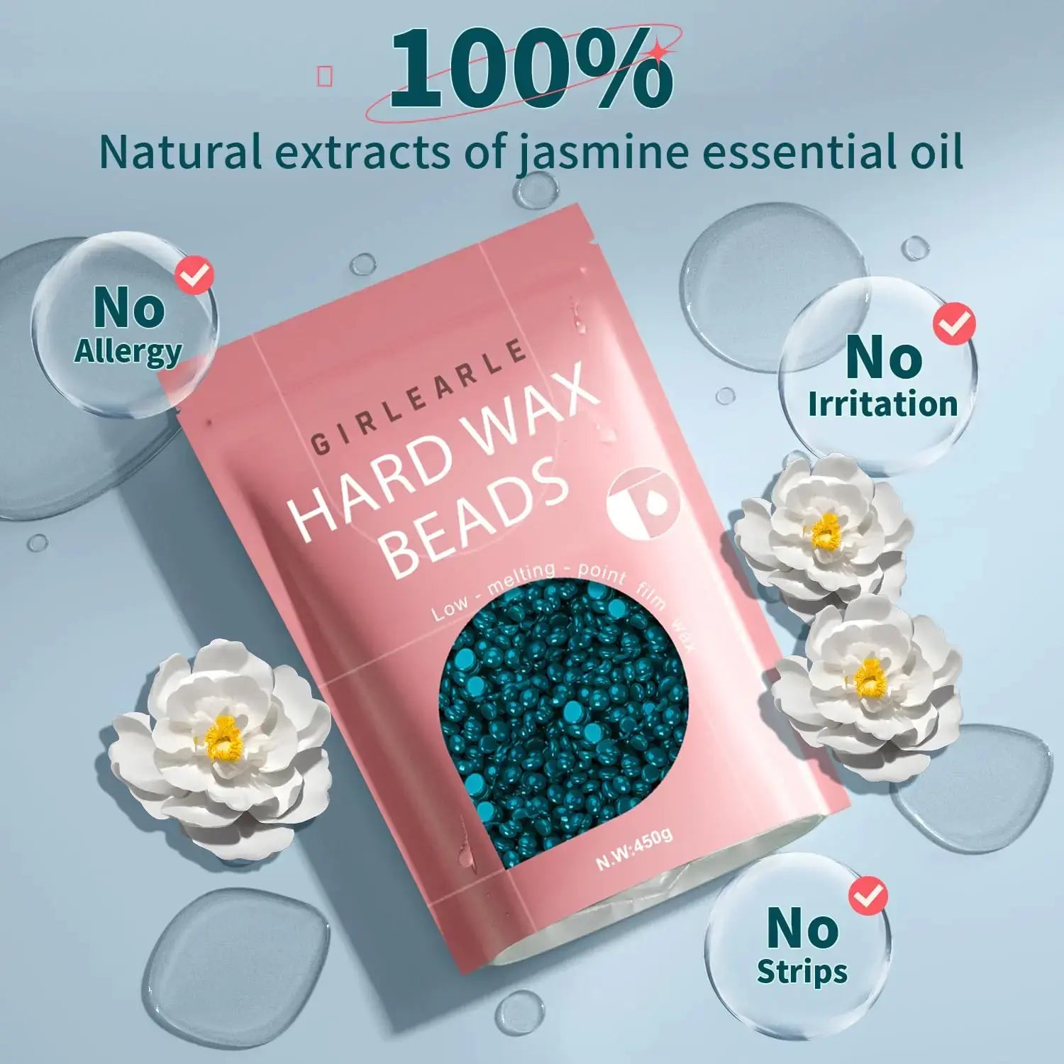 GIRLEARLE Hard Wax Beans for Sensitive Skin | Jasmine Infused Wax for Women and Men Hair Removal