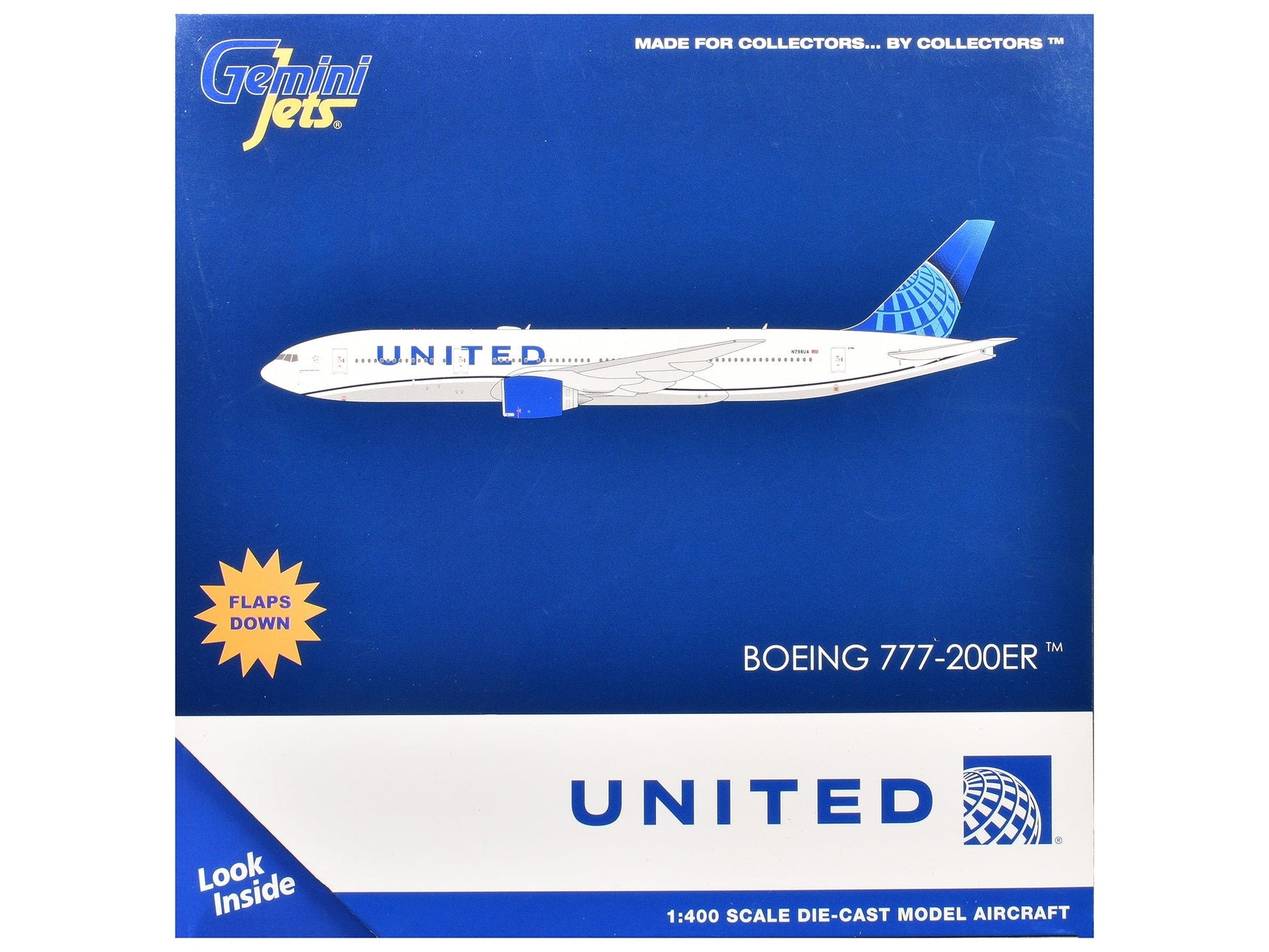 Boeing 777-200ER Commercial Aircraft with Flaps Down "United Airlines" (N798UA) White with Blue Tail 1/400 Diecast Model Airplane by GeminiJets